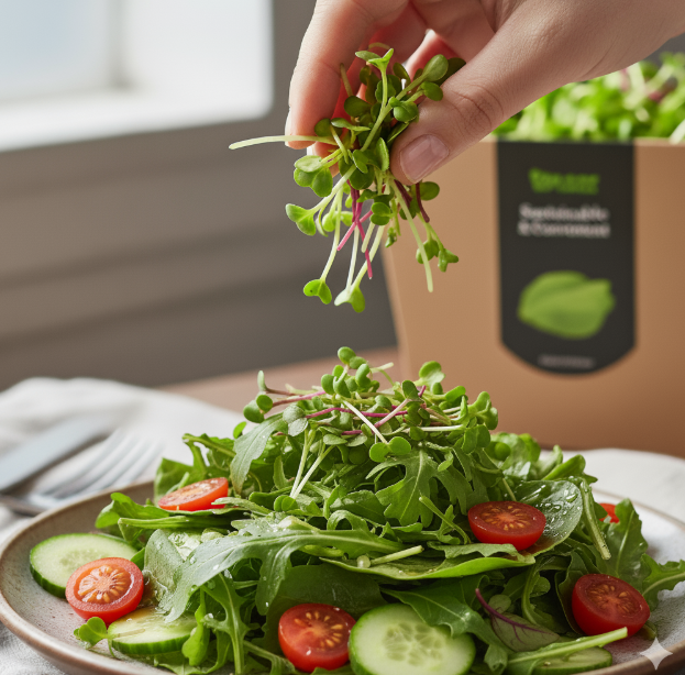 Freshly harvested microgreens in a tray